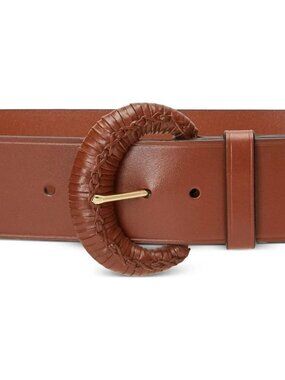 Lauren Ralph Lauren Womens Crescent Buckle Leather Wide Belt Large NEW